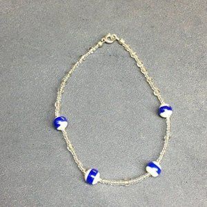 Ankle Bracelet Anklet Blue Striped Silver Lined Clear White Soft Girl Retro BoHo